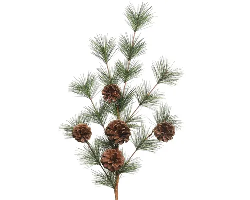 Kunstzweig, Kaemingk, Künstlicher Zweig 50cm mit Zapfen 1 Stück Grün / Braun