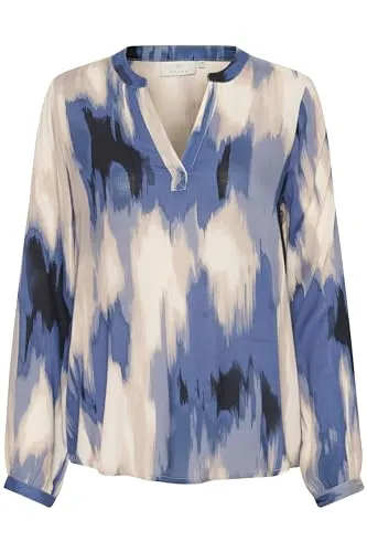 KAFFE Langarm-Bluse KAbeathe 40, Blau mit abstraktem Druck