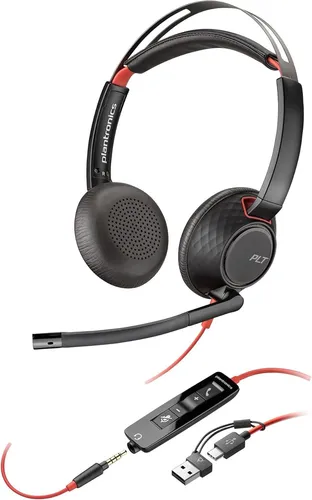 Poly Blackwire 5220 Headset - Komfortables Headset mit Noise Cancelling-Mikrofon für klare Anrufe, ideal für Büro und Home Office. Kompatibel mit Teams und Zoom, bietet ganztägigen Tragekomfort mit Memory Foam Ohrkissen.
