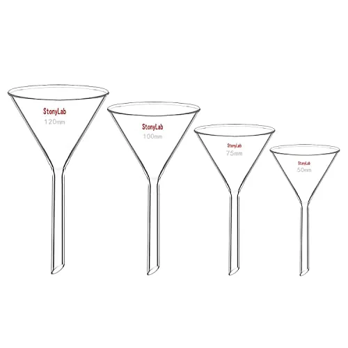 stonylab Glastrichter Set, 4-teiliges Dickwandiges Borosilikatglas, Kurze Stieltrichter Fülltrichter 50 mm/75 mm/100 mm/120 mm Durchmesser