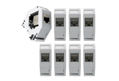 8x Keystone CAT8.1 Hutschienenadapter RJ45 Buchse Modul - Stecker, Buchsen & Abdeckplatten - geschirmtes Set für zuverlässige Netzwerkverbindungen, werkzeuglose Installation und integrierte Zugentlastung für einfache Handhabung.