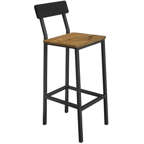 Begryf Barhocker mit Rückenlehne, Industrial Design, Erle-Optik Holz Sitzfläche, Metallgestell schwarz, stabil & komfortabel, Küchenhocker Barstuhl für Küche Bar Theke, platzsparend & pflegeleicht