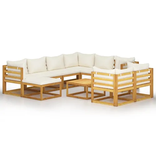 vidaXL 10-tlg. Garten-Lounge-Set mit Auflagen Creme Massivholz Akazie - Gartenmöbel-Set aus massivem Akazienholz, modular und wetterfest. Ideal für entspannte Stunden im Freien mit Familie und Freunden.