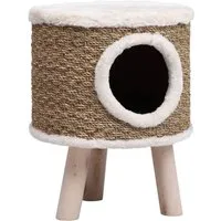 vidaXL Kratzbaum mit Holzbeinen 41 cm - Braun - Katzenschlafplatz mit gemütlicher Höhle, ideal zum Klettern und Krallen schärfen. Robuste Konstruktion aus Holz und Seegras für ein sicheres Zuhause Ihrer Katzen.