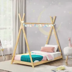[en.casa] Kinderbett Vimpeli 80x160cm - Tipi Bett mit Lattenrost - Betten: Langlebiges Tipi Kinderbett aus robustem Bambus, ideal für sicheren Schlaf und Spielspaß. Mit einfacher Montage und umweltfreundlichen Materialien.