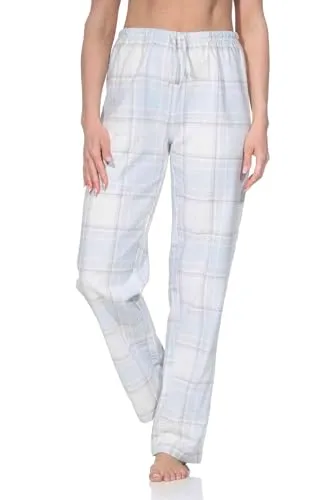Normann Damen Flanell Schlafanzug Hose kariert - Schlafhose ideal zum relaxen, Farbe:hellblau, Größe:36-38