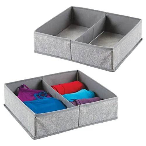mDesign 2er-Set Stoffbox für Schrank oder Schublade, 2 Fächer – die ideale Aufbewahrungsbox (Stoff) – flexibel verwendbare Stoffkiste – grau