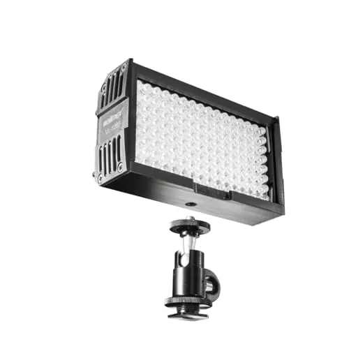 Walimex pro 128 Daylight LED Videoleuchte 8,5 W, On-Camera Studioleuchte mit Tageslicht LEDs, hochwertiges Streaming Licht mit Akku, dimmbare Beleuchtung mit Soft Diffusor