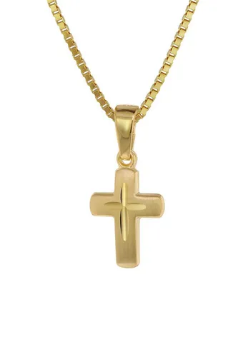 trendor Kette mit Anhänger Kreuz-Anhänger aus 585 Gold - Ketten mit Anhänger, edle 40 cm lange Venezianerkette in glänzendem Gelbgold 585 mit einem stilvollen Kreuz-Anhänger.