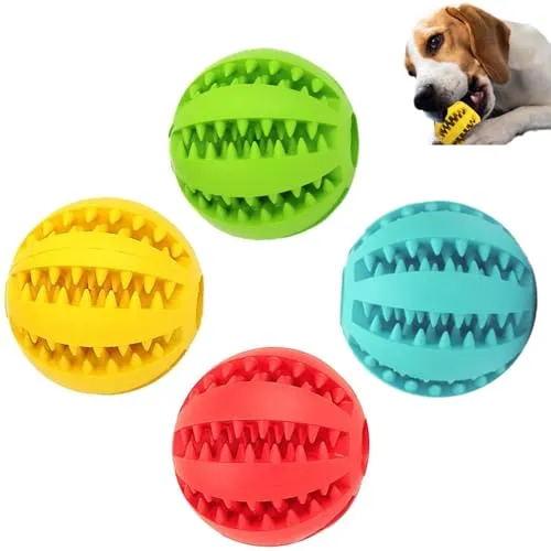 UQMIQURA 4 Stück Hundespielzeug Ball, 5cm Hundeball Robuster Hunde Hundeball mit Zahnpflege-Funktion, Bissfestes Hundespielzeug, Naturgummi Hund Feeder Ball für Kleine Hunde