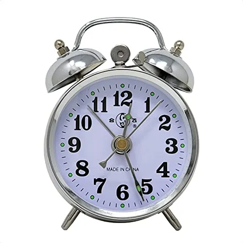Starlet24 10cm Retro Uhr Aufziehwecker Glockenwecker Nostalgie Retro Doppelglocken Wecker silberfarben (#867)