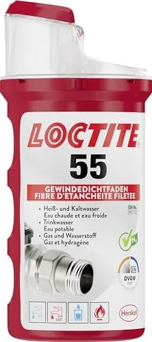 Produktbild LOCTITE 55, Gewindedichtfaden für schnelle Dichtung, Gewindedichtung für Rohrgewinde und Anschlussstücke, für Gewinde aus Metall und Kunststoff, 1x160m