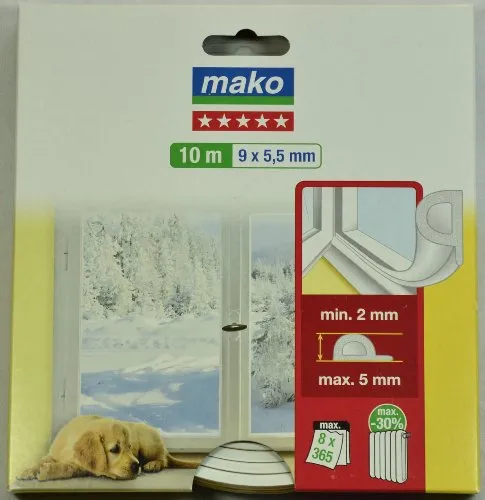 Mako P-Hohlprofil-Gummidichtung # Farbe: weiß # Länge/Größe: 10 m (9 x 5,5 mm)