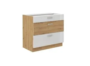 Küchen Unterschrank 80 cm Eiche Artisan + Weiß Hochglanz - Einbauküchen-Komponenten, eleganter Auszugunterschrank mit Soft-Close-Funktion für sanftes Schließen und viel Stauraum.