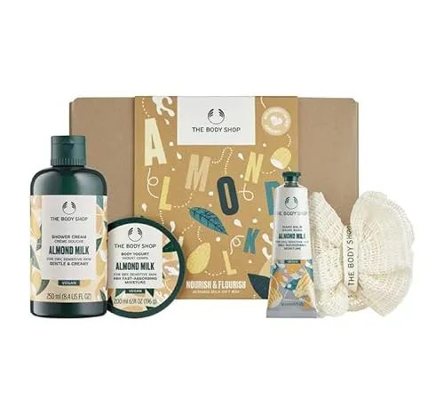 The Body Shop Geschenkset Almond Milk & Honey – Veganes Hautpflege-Set - Kosmetik & Hautpflegesets – Enthält Duschcreme, Body Joghurt und Handbalsam, perfekt für empfindliche Haut und reichhaltige Feuchtigkeit.