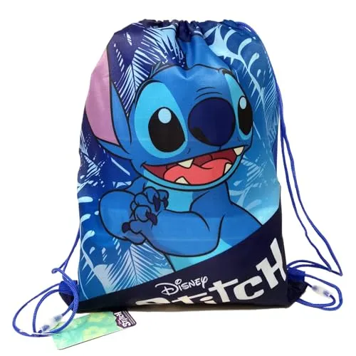 Rucksack mit Kordelzug, für Kinder, 40 x 35 cm, Turnbeutel, Schwimmen, mit Kordelzug, Gepäcktasche, Rucksack, Reisen, Strand, Pool, Camping, Schule (Stitch Blau)