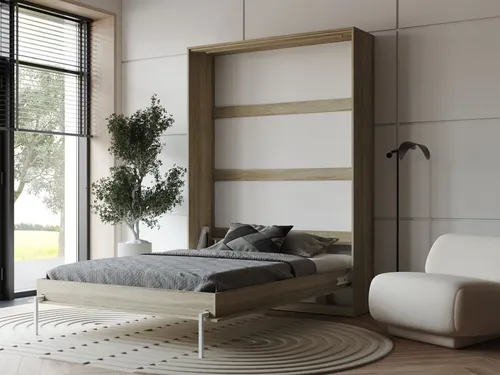 HeimLiving Schrankbett Classico 100/140/160x200 cm Vertikal Eiche Sonoma - Platzsparendes Wandbett mit modernem Design und einfacher Handhabung dank innovativer Gasdruckfedern. Ideal für Jugendzimmer, Büros oder Gästezimmer – für erholsamen Schlaf und vielseitige Nutzungsmöglichkeiten.