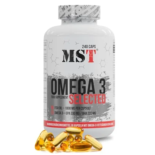 MST Omega 3 Selected Kapseln (240 Stück) - Ergänzen Sie Ihre Ernährung mit hochwertigen Omega-3-Fettsäuren. Diese Kapseln enthalten wertvolles Fischöl und sind ideal für den täglichen Gebrauch. Perfekt für alle, die auf eine ausgewogene Ernährung achten.