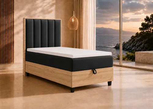 Trinity K-1 Einzelbett 100x200 Schwarz | Boxspringbett mit Bettkasten