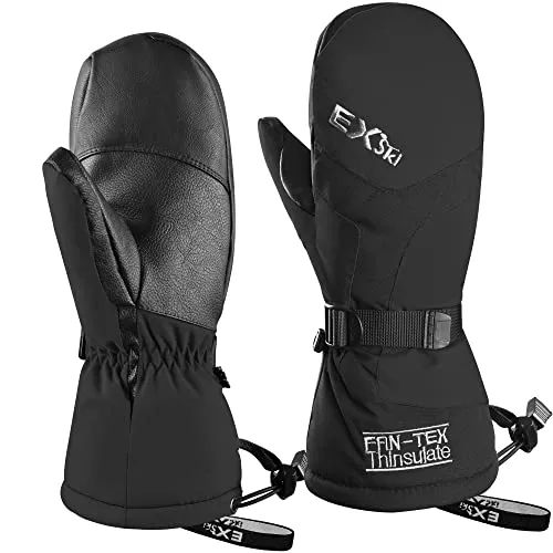 EXski Skihandschuhe Fäustlinge Ski Herren Damen Winter Snowboard Handschuhe Warm Winterhandschuhe Wasserdicht, Schwarz, L