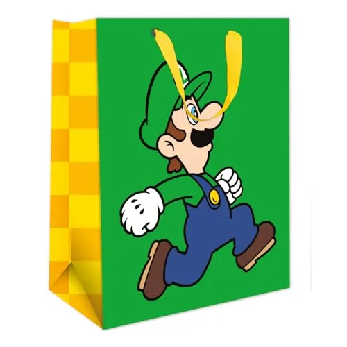 Super Mario Jungen Geschenktüte, perfekt für Geburtstagsjungen jeden Alters, Super Mario Geschenktüte, offiziell lizenziert und verantwortungsvoll Ressourciert, Größe 33 x 26 x 13,5 cm, Mehrfarbig