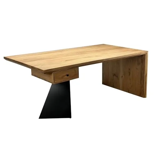 FineBuy Schreibtisch aus massivem Akazienholz 180 cm – Moderner Bürotisch mit Schublade und Metallbeinen - Moderner Schreibtisch aus massivem Akazienholz mit eleganten Metallbeinen. Integrierte Schublade für zusätzlichen Stauraum und natürliche Holzmaserung für einen einzigartigen Look. Ideal für stilvolles Arbeiten.