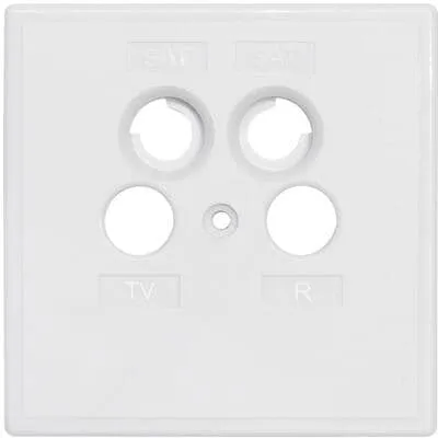 Axing Antennensteckdosen-Abdeckung, 4-Loch, einteilig, 80 x 80 mm, TV, R, SAT, SAT, weiß (SZU 2-04)