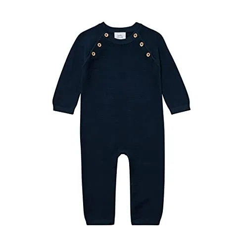 Stellou & friends Overall für Babys & Kleinkind, Baby-Kleidung aus 100% Baumwolle, Winteroverall, Onepiece mit Knöpfen in Holz-Optik und schrägen Raglanärmeln, OEKO-TEX zertifiziert (92, Navy)