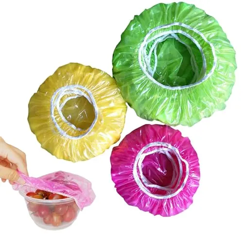 Packung von 60 Abdeckhauben für Lebensmittel, Elastische Frischhaltebeutel, Bunte Frischhaltefolie, Wiederverwendbare Lebensmittelabdeckung für Lebensmittel, Gemüse Frischschutz oder für Zuhause