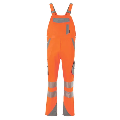 Planam Norit Warnschutz Herren Latzhose - Größe 46 in Orange/Zink - Sicherheitshosen mit hohem Sichtschutz, ideal für Arbeiten im Freien, robustes Material aus Polyester und Baumwolle für optimalen Tragekomfort.