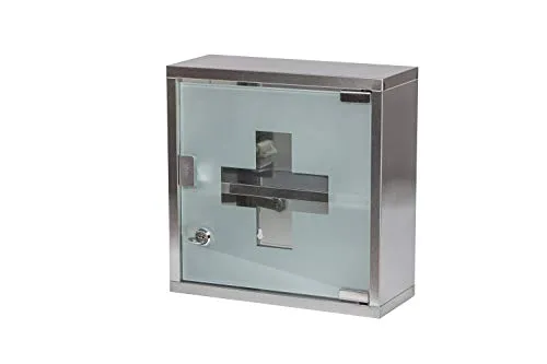 Kreher Abschließbarer Medizinschrank aus rostfreien Stahl mit Einer Glastür. Zur Wandaufhängung oder zum Stellen. Maße (BxTxH): 30 x 12 x 30 cm!