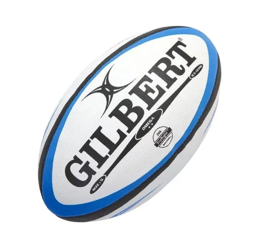 Gilbert Omega Rugby Ball Grösse 5 - weiss/blau - Bälle für den Vereinssport, entspricht World Rugby-Normen. Hochwertiger Gummimantel und handgenähte Konstruktion sorgen für langlebige Leistung und hervorragende Haftung.