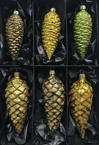 Nostalgie Christbaumschmuck Thüringen Christbaumschmuck Zapfen 6er Set mehrfarbig, Handarbeit, mundgeblasen