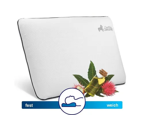 Gorilla Gesund Deluxe Nackenkissen - Nackenkissen aus viskoelastischem Schaum mit Rizinusöl, ideal für Allergiker und sorgt für erholsamen Schlaf durch perfekte Unterstützung der Halswirbelsäule.