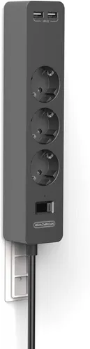 Fach Steckdosenleiste mit Kippschalter und 2x USB - Praktische Mehrfachsteckdose mit 3 Anschlüssen und 1,5m Kabel. Kompakt, zuverlässig und ideal für den täglichen Einsatz. Maximal 2500W, Farbe: Schwarz.