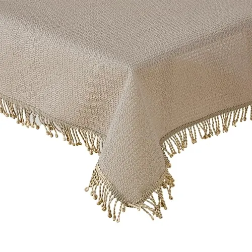 Tischdecke Gartentischdecke Weichschaum Outdoor PVC rechteckig Terrasse Balkon rutschfest wetterfest (Beige, 130 x 220 cm)