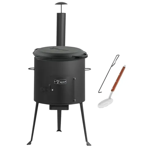 BBQ-Toro Gusseisen Kazan Ø 34 cm | 6,9 L Outdoor Ofen - Außenküchen: Vielseitiger Gusseisen Kazan für Grillen, Kochen und Braten, ideal für Gartenpartys und Camping mit Holz- oder Kohlefeuer.