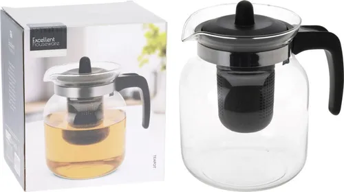 Teekanne 1500ml transparent / schwarz - Elegante Teekanne aus Glas mit einem Fassungsvermögen von 1500ml, ideal für stilvolle Teestunden. Praktische Handhabung und modernes Design vereinen sich in diesem hochwertigen Produkt.