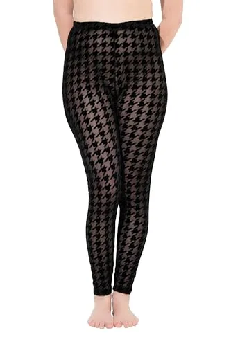 Ulla Popken Feinstrumpfhose Flockdruck Hahnentritt Schwarz 62/64 - Elegante Feinstrumpfhose in Schwarz mit Hahnentritt-Muster, ideal für stilvolle Outfits. Maschinenwaschbar und bequem durch 95% Polyester und 5% Elasthan.