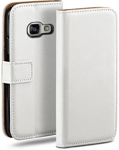 moex Handyhülle für Samsung Galaxy A5 (2016) Hülle Klappbar Book Case Weiß 5,2 Zoll, Klapphülle Kartenfach Flip Cover Handytasche Leder Optik Schutzhülle