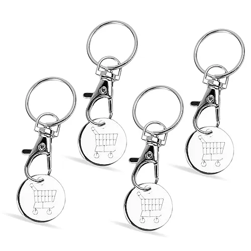 Hoxfly 4 Stücke Einkaufswagenlöser, Einkaufschip, Schlüsselanhänger Chip, Einkaufswagenchip Schlüsselanhänger, Einkaufschip Metall, Einkaufswagen-Token, Abziehbarer Einkaufswagenchip, Metallmünzen