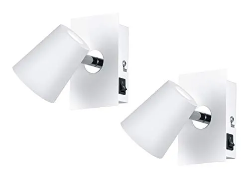 meineWunschleuchte 2er SET Wandstrahler mit Schalter aus Metall Weiß, Spot schwenkbar