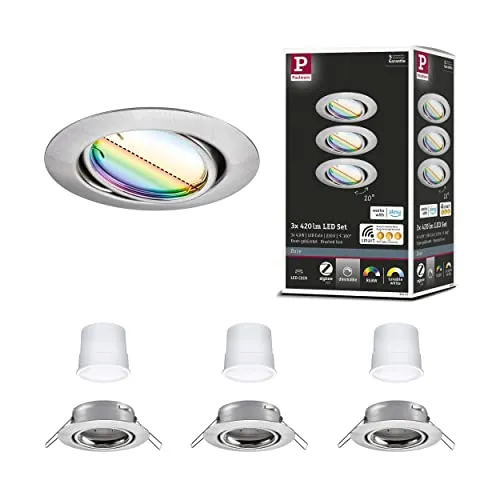 Paulmann 92467 LED-Einbauleuchte 3er Set - Einbauleuchtengehäuse mit austauschbaren LED Leuchtmitteln, RGBW-Zigbee-Steuerung für individuelle Lichtgestaltung per App oder Sprachbefehl.
