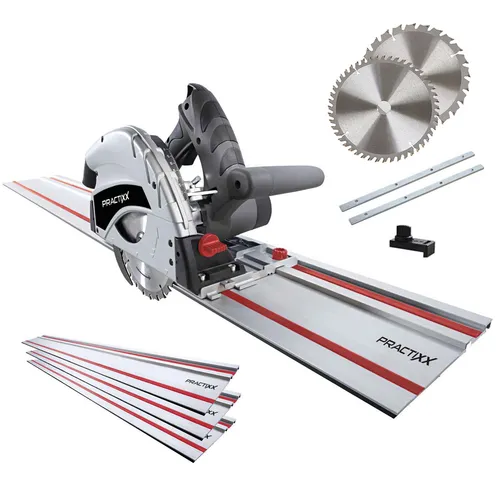 Practixx Tauchsäge TS55 - Handkreissäge 1200W mit 3 Schienen & 2 Sägeblättern - Sägen - Präzise Tauchsäge für exakte Schnitte bis 55 mm in Holz, inklusive Schienen und Sägeblätter für sofortigen Einsatz.