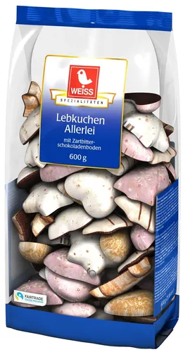 Weiss Lebkuchen Allerlei mit Zuckerglasur & Schokolade Weihnachten Gebäck 600g