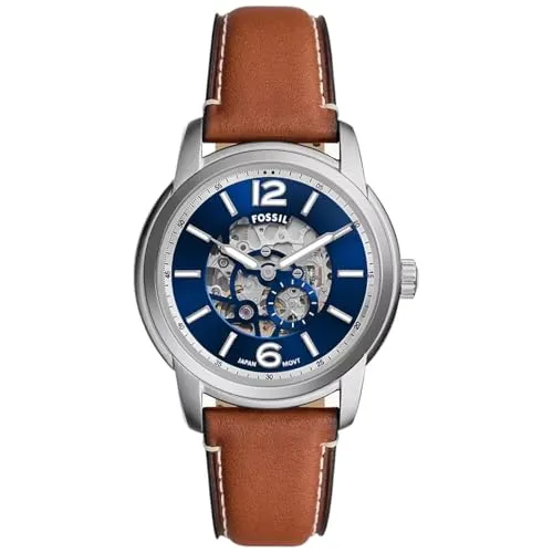 Fossil Herren Analog Automatik Uhr ME3263 - Armbanduhren für Herren mit 43-mm-Gehäuse, robustem Edelstahl und elegantem blauen Zifferblatt, wasserdicht bis 50 m - ideal für modebewusste Männer.