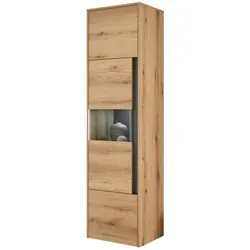 Furn.Design Vitrine Center in Eiche Grau - Elegante Vitrine Center aus FSC®-zertifiziertem Holzwerkstoff, 50 x 197 cm. Stilvolle Präsentation Ihrer Lieblingsstücke dank vier Fächern und moderner Touchwood-Oberfläche. Perfekt für jedes Wohnzimmer!