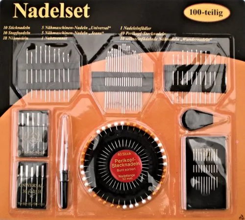 Nähnadelset 100-teilig Nähmaschinennadeln für Jeans u. Universal, Sticknadeln Stopfnadeln Nähnadeln Perlkopfstecknadeln Wundernadeln usw.