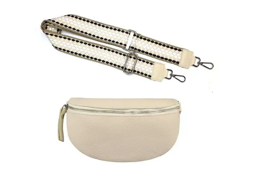 ITALYSHOP24 Bauchtasche Made in Italy Damen Leder Brusttasche Gürteltasche CrossBody Bodybag (Spar-Set aus einer Tasche mit dem Ledergurt und einem breitem Stoffgurt/Umhängeband, Crossbody Bag mit zusätzlichen Riemen), 1 Tasche & 2 Gurte, Schultertasche, Umhängetasche mit 2 Schulterriemen