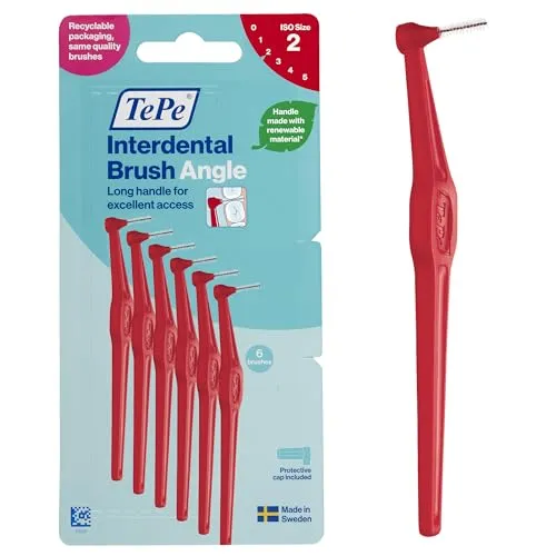 TePe Angle Interdentalbürste, Rot, 0,5 mm/ISO 2, 6 Stk., Zahnwischenraumreinigung, Plaque-Entferner für kleine Zahnlücken